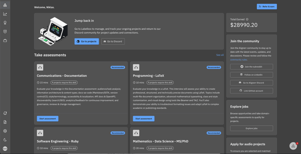 Alignerr Review: Alignerr Dashboard Screenshot